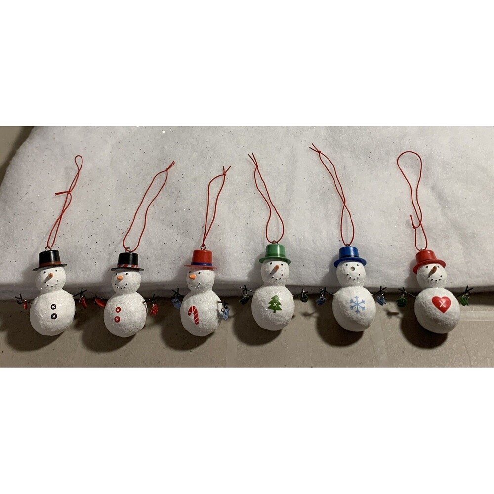 Vintage Hallmark Mini Snowman Ornaments Christmas Feather Tree Small Glittery 6